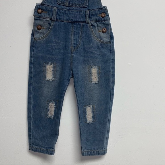 Toddler Bib Overalls Size 12M Distressed Boy Girl Unisex Buttons Pockets - Picture 4 of 12